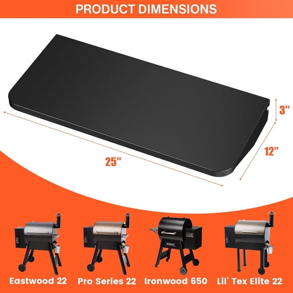 for Grills BAC362 Folding Front Shelf– Steel Grill Accessory for Pro 22, Pro 575, Ironwood 650, 22 Pellet Grills, Ideal for Food Prep and Storage, 25'' X 12''