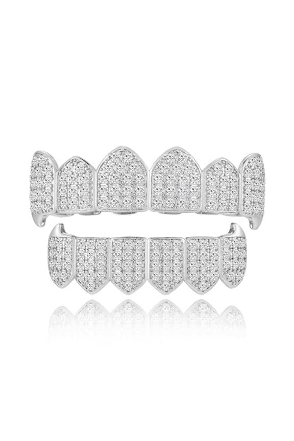 Grillz 14K Plated Gold Grills for Teeth Men 6-8 Teeth Caps Top Bottom Set Mens Mouth Dental Grillz Teeth Vampire Fangs