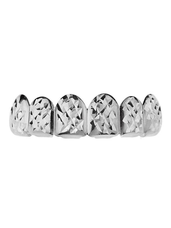 Grillz Diamond-Cut Bling Grill Top Upper Six 6 Teeth Silver Tone Hip Hop Mouth Grills