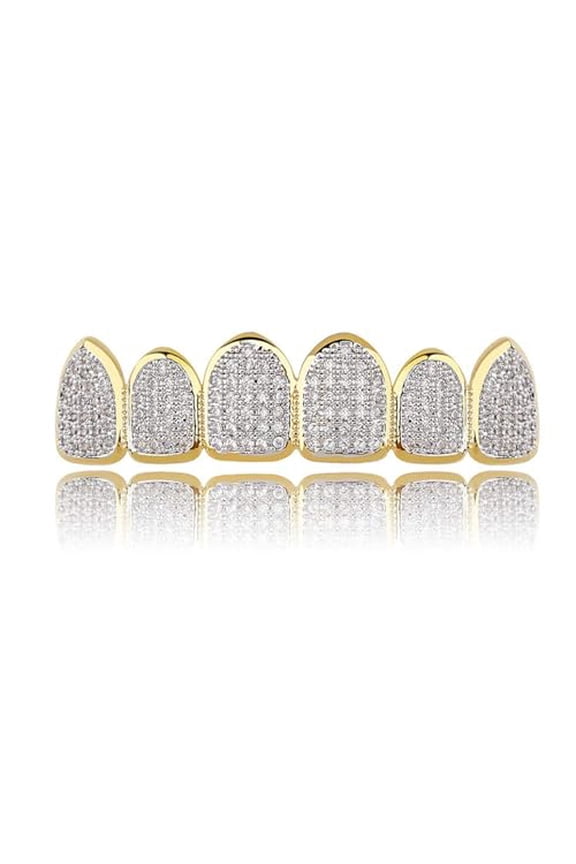 Grillz Grills for Your Teeth Simulated Diamond Teeth Grillz with Extra Molding Bars Included 18K Gold Plated All Iced Out Cubic Zirconia Golden Teeth for Men Women
