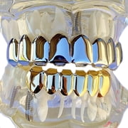 Grillz Set 8 Top Teeth Silver Tone 6 Bottom Teeth Gold Finish Two Tone Hip Hop Mouth Grills