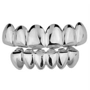 Grillz Set Deeper-Cut Teeth Silver Tone Grill Top 6 & Bottom Six Pre Made Grills