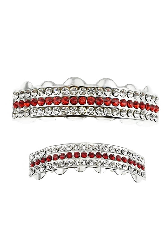 Grillz Set Red Line Three Row Upper Top And Bottom Teeth Hip Hop Grills