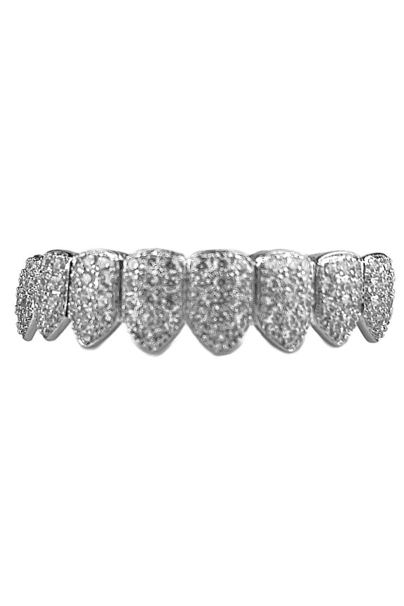 Grillz Silver Tone 8 Bottom Teeth Eight Piece Micro Pave Bling Really Iced CZ Grills