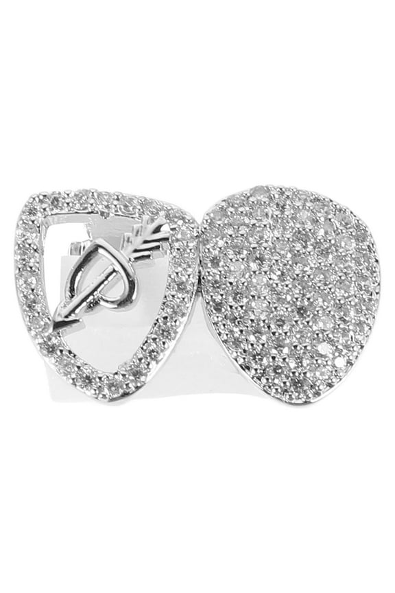 Grillz Tooth Cap Heart Pattern Grills For Your Teeth Diamond Grillz Teeth Silver Plated Double Teeth Grillz For Women Or Men Hip Hop Rapper Costume