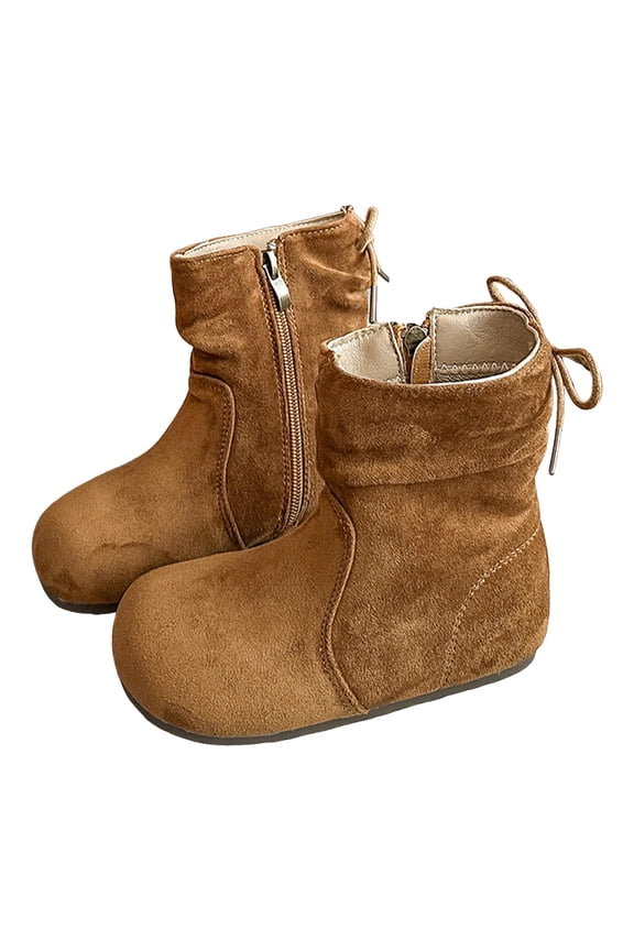 Grils Slouchy Mid Calf Boots Casual Suede Round Toe Zipper Back Lace up Comfy Nonslip Flat Booties Winter Fall Ankle Boots Brown 9 Toddler