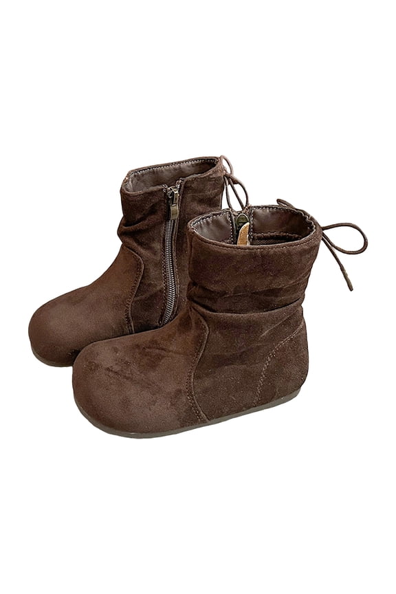 Grils Slouchy Mid Calf Boots Casual Suede Round Toe Zipper Back Lace up Comfy Nonslip Flat Booties Winter Fall Ankle Boots Coffee 9 Toddler