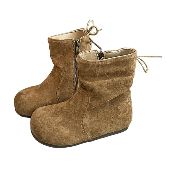 Grils Slouchy Mid Calf Boots Casual Suede Round Toe Zipper Back Lace up Comfy Nonslip Flat Booties Winter Fall Ankle Boots Khaki 13 Little Kids