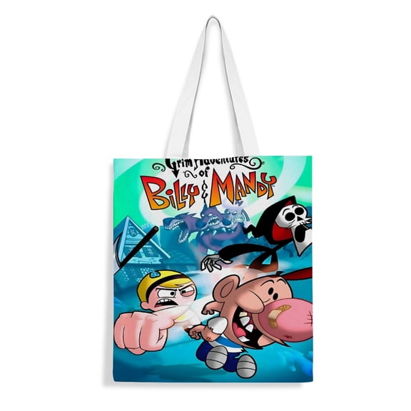 The Grim Adventures of Billy and Mandy-theme canvas Tote Bag for Women Aesthetic Shopping Grocery Reusable Bags with Inner Zipper Women Gift 13.8 x 15.8 inches35x40cm