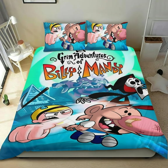 The Grim Adventures of Billy and Mandy-themed Bed Sheet Set Three Piece Set Comfortable And Skin Friendly Unique Design Home Decor Gifts For Family Friends fans54''x79''135cm*200cm