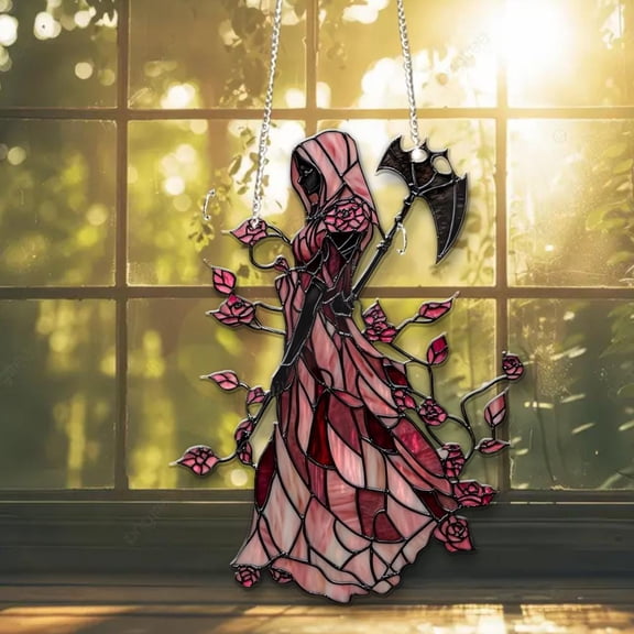 Grim Reaper Acrylic Suncatcher, 2D Flat Window Hanging Decor, Halloween Home Decor, Gift for Women
