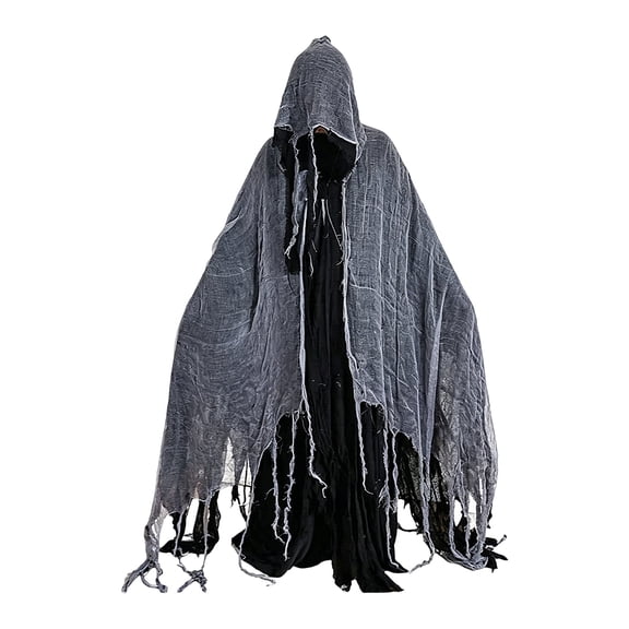 Grim Reaper Adult Scary Halloween Costumes Tattered Halloween Cloak Hooded Spooky Robe for Parties Haunted House Events One Size 1 Piece