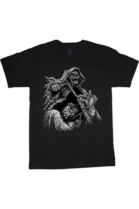 Grim Reaper Biker Skull T-shirt Mens Graphic Tees Short Sleeve Tee Shirt