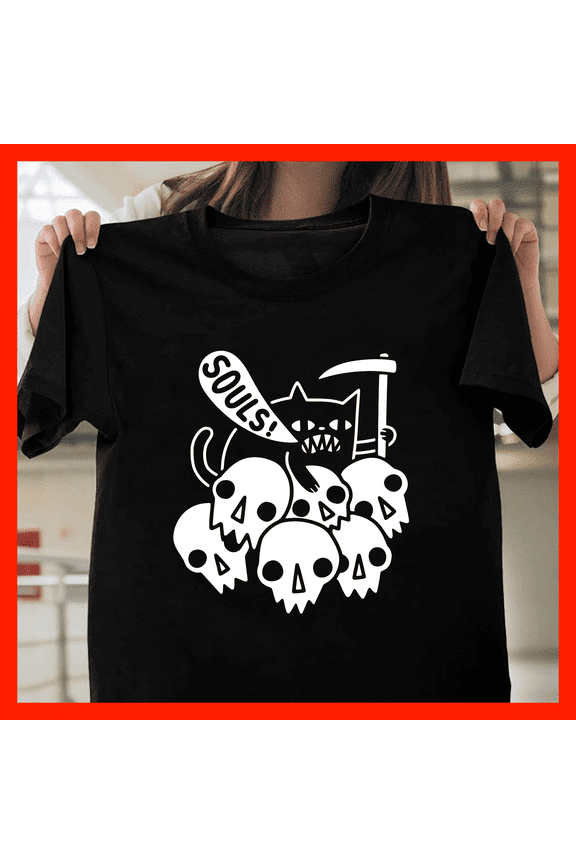 Grim Reaper Cat T-Shirt - Funny Black Cat with Scythe and Skulls - Dark Humor Gothic Tee G729, for Unisex – Sizes Up to 5XL