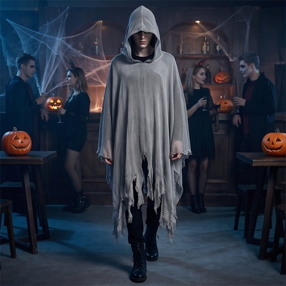 Grim Reaper Cos, Grim Reaper Cosplay, Grim Reaper Costume, Halloween Grim Reaper Costume Medieval Renaissance Hooded Cloak Gothic Wizard Cape for Adult Halloween Cosplay, Gray One Size