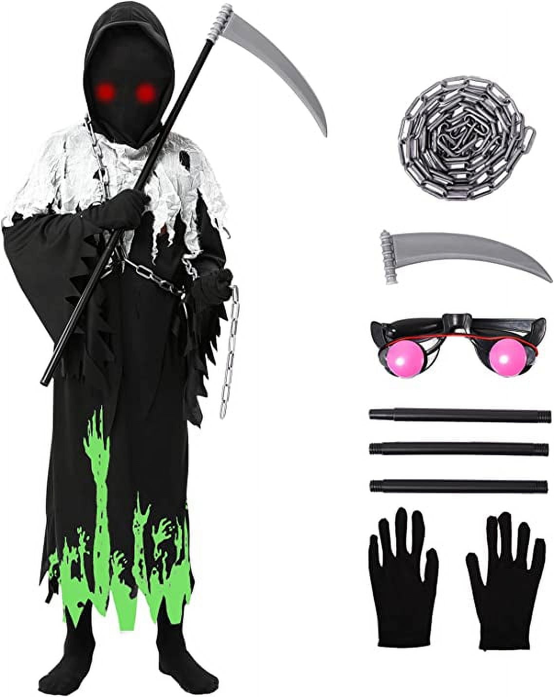 Grim Reaper Costume for Kids,Glow In The Dark Halloween Dress Up