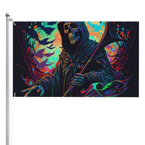 Grim Reaper Dark Psychedelic Death Double Sided Flag 3x5FT Reversible Garden Flag Outdoor Decor for House, Porch, Lawn, Yard, Indoor Wall, Party Decoration
