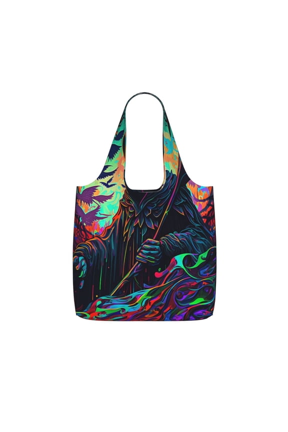 Grim Reaper Dark Psychedelic Death Foldable Reusable Shopping Bag Large Capacity Tote Handbag Storage Pouch for Travel Work