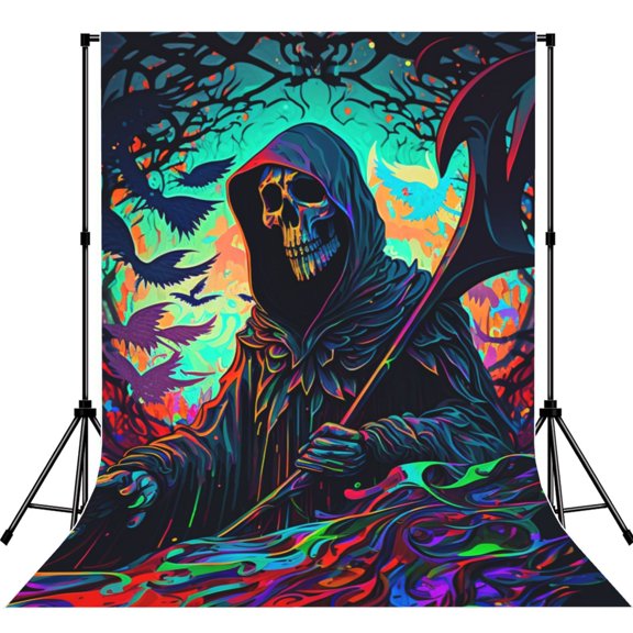 Grim Reaper Dark Psychedelic Death Photography Backdrop 5x7Ft Background for Photo Studio Video Recording Birthday Party Wedding Home Decor