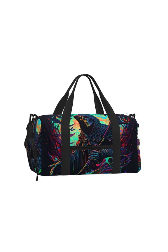 Grim Reaper Dark Psychedelic Death Sports Duffel Bag with Shoe Compartment Travel Crossbody Bag for Gym Yoga Dance