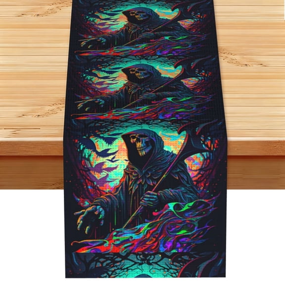 Grim Reaper Dark Psychedelic Death Table Runner 13x72 Inch for Dining Table Kitchen Wedding Party Decor Fireplace Mantle