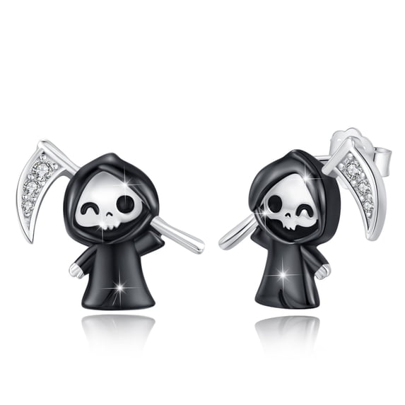 Grim Reaper Earrings 925 Sterling Silver Skull Stud Earrings Death Grim Reaper Halloween Horror Jewelry Christmas Gifts for Women Daughter Her