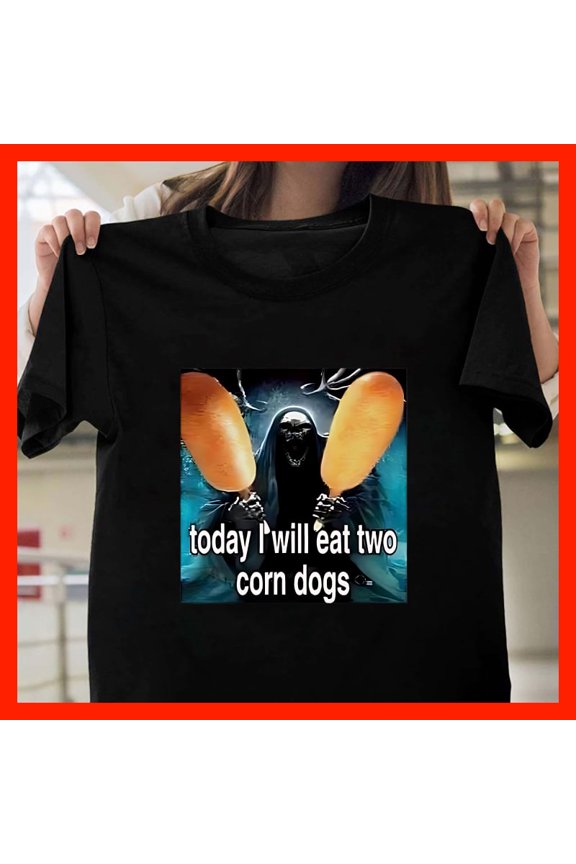 Grim Reaper Eating Two Corn Dogs Meme T-Shirt - Funny Dark Humor Foodie Tee M417, for men and women, Extended Sizes Up to 5XL