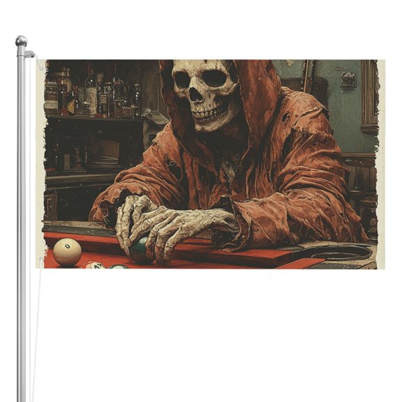 Grim Reaper Funny Billiards Vintage Double Sided Flag 3x5FT Reversible Garden Flag Outdoor Decor for House, Porch, Lawn, Yard, Indoor Wall, Party Decoration