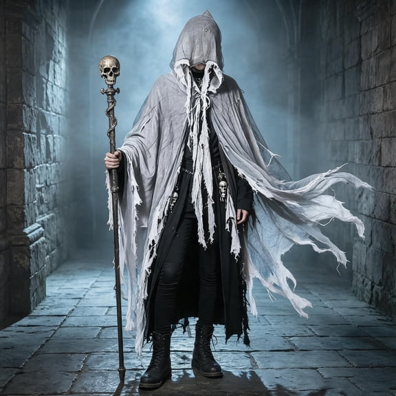 Grim Reaper Halloween Costume Cape, Tattered Hooded Cloak Halloween Cospaly Costume, Spooky Dress Up Costume for Halloween Parties, Events and Role Play