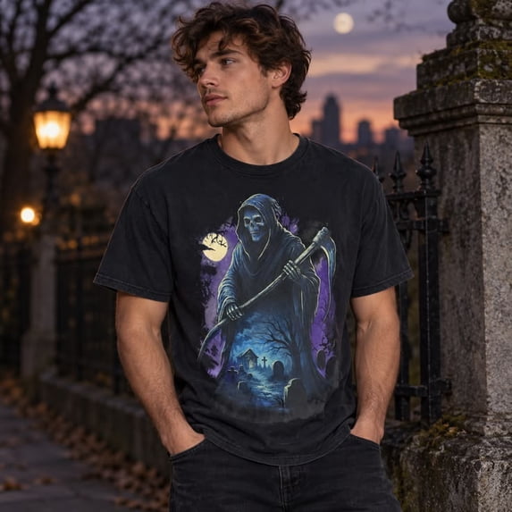 Grim Reaper Halloween Graveyard Horror Graphic T-Shirt