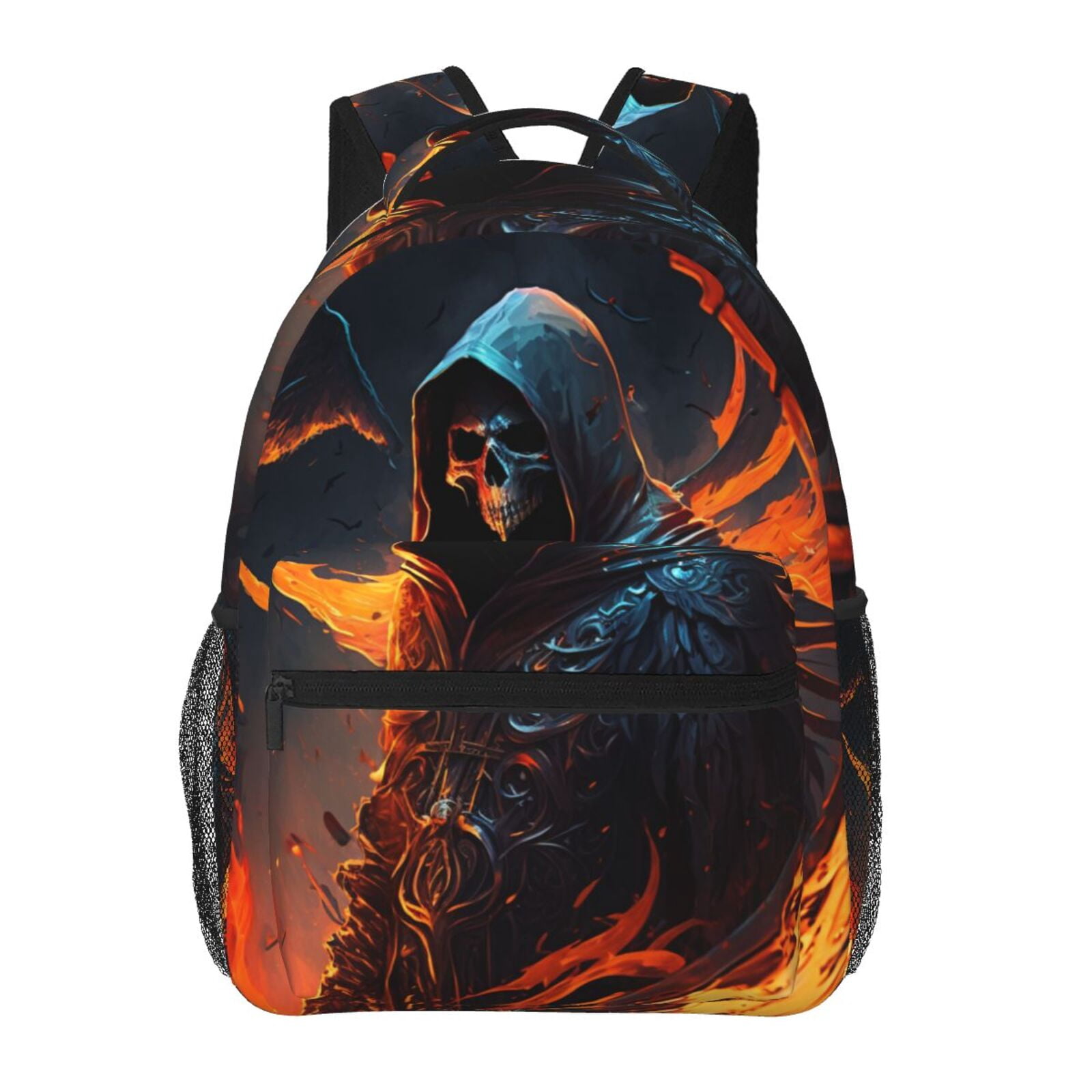 Sack Reaper Grim Reaper On Fire Burning Backpack Casual College Bag Zipper Laptop ...