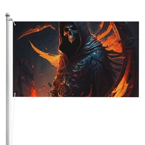 Grim Reaper On Fire Burning Double Sided Flag 3x5FT Reversible Garden Flag Outdoor Decor for House, Porch, Lawn, Yard, Indoor Wall, Party Decoration