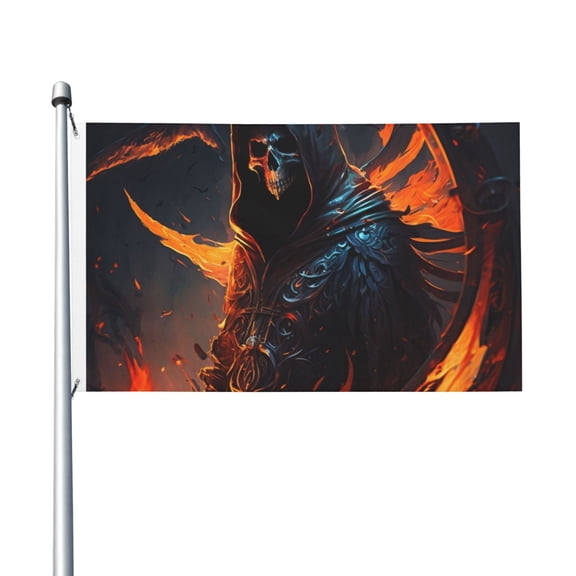 Grim Reaper On Fire Burning Flag 3X5 Ft Garden Yard House Flags Banner Sign Outdoor Indoor Party Home Garden Decoration