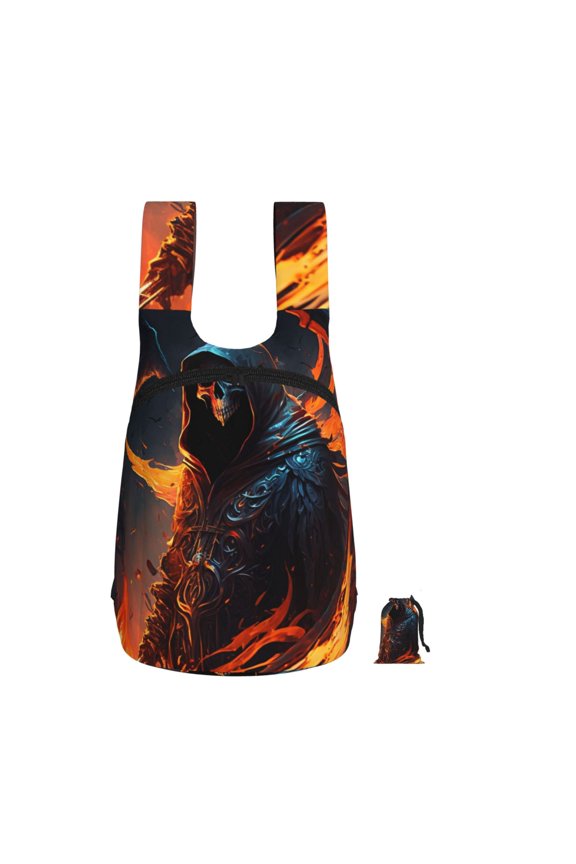 Grim Reaper On Fire Burning Foldable Storage Backpack Lightweight Packable Travel Daypack for Shopping Commuting Hiking