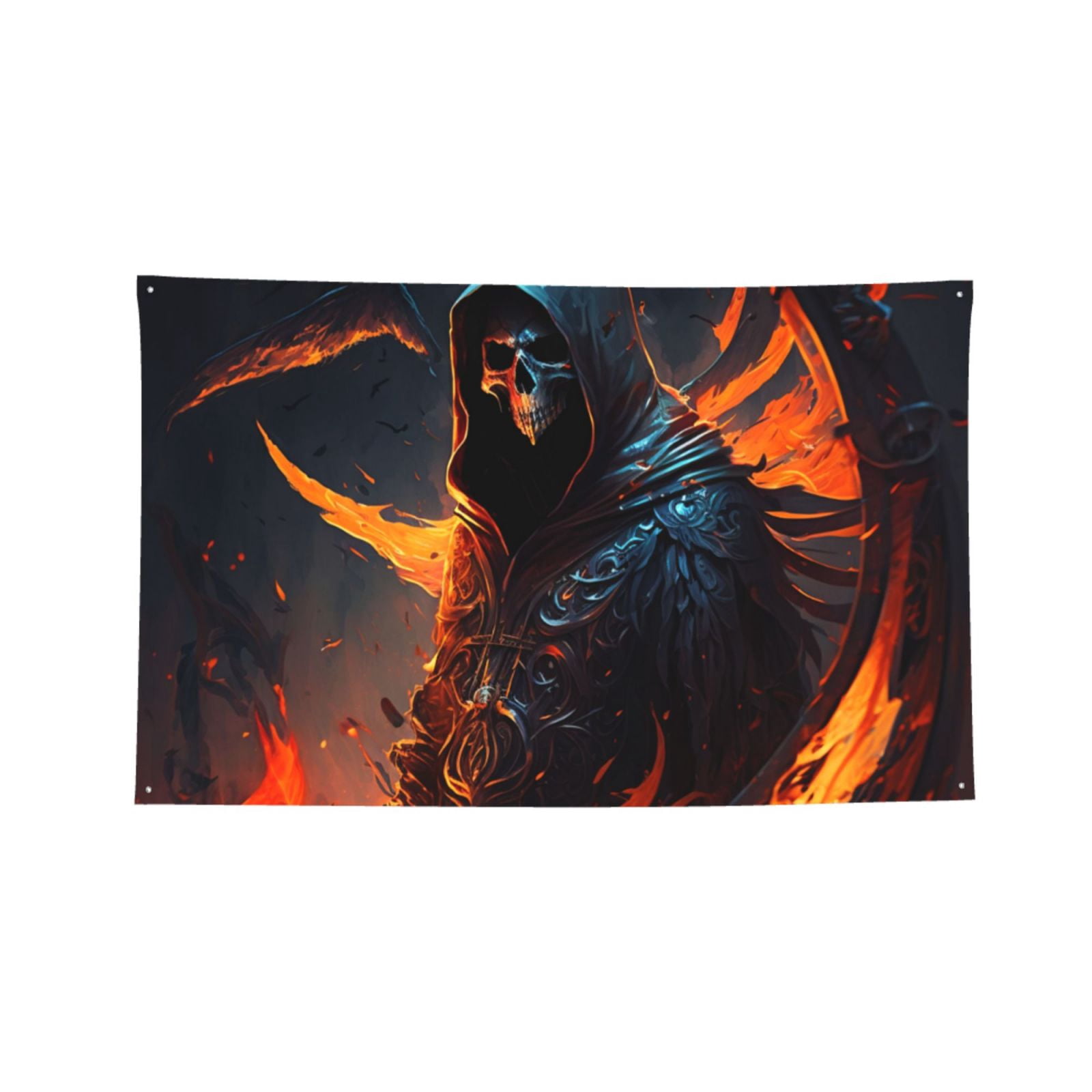 Grim Reaper On Fire Burning Four Hole Decorated Banner Flag for Garden Yard Home Decoration Indoor Outdoor 4x6 Ft