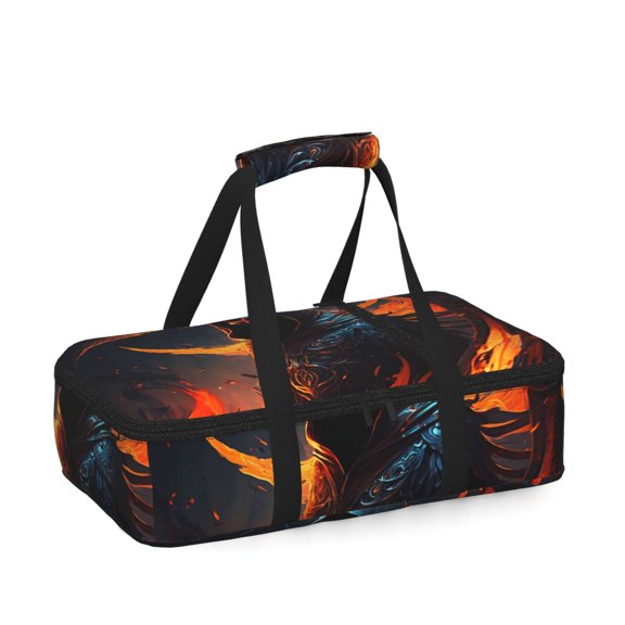 Grim Reaper On Fire Burning Insulated Casserole Carrier for Hot Cold Food, Bakeware Potluck Thermal Lunch Bag for Lasagna, Parties, Tailgating