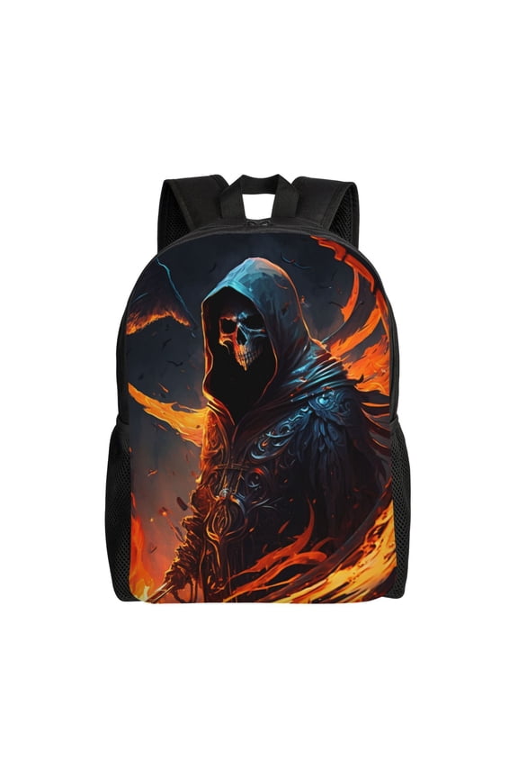 Grim Reaper On Fire Burning Laptop Backpack, Padded 15.6 Inch Computer Compartment, Casual Travel Work Daypack