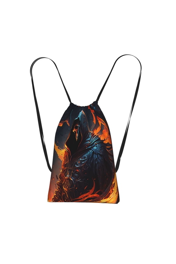 Grim Reaper On Fire Burning Packable Drawstring Backpack, Lightweight Foldable Cinch Storage Bag for Gym Travel Shopping