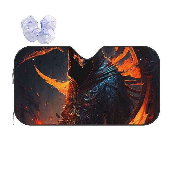 Grim Reaper On Fire Burning Reflective Car Windshield Sunshade, UV Ray Reflector Sun Visor Universal Fit for SUVs, Trucks, Sedans,M