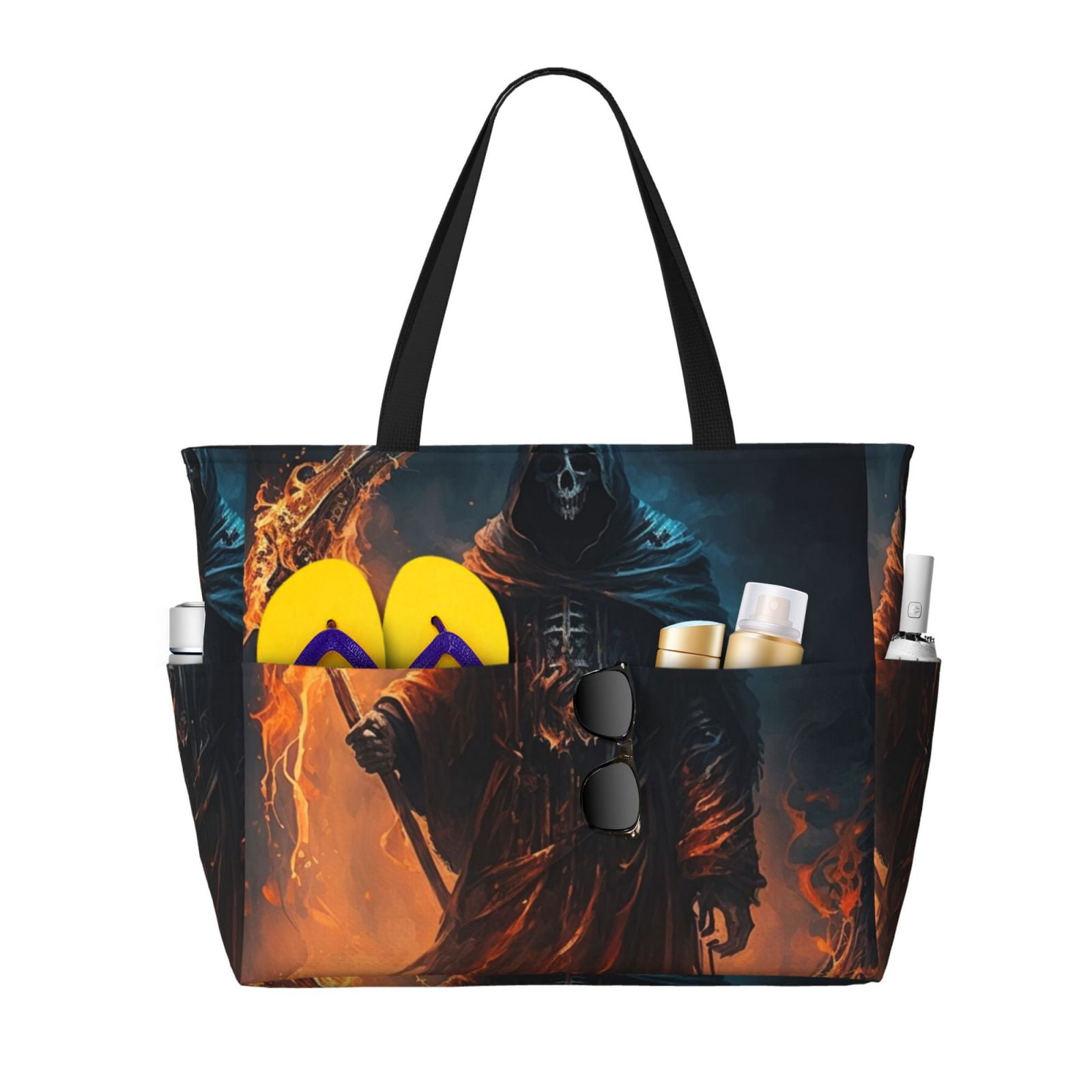 Sack Reaper Grim Reaper On Fire Cool Art Large Capacity Beach Travel Tote Bag ...
