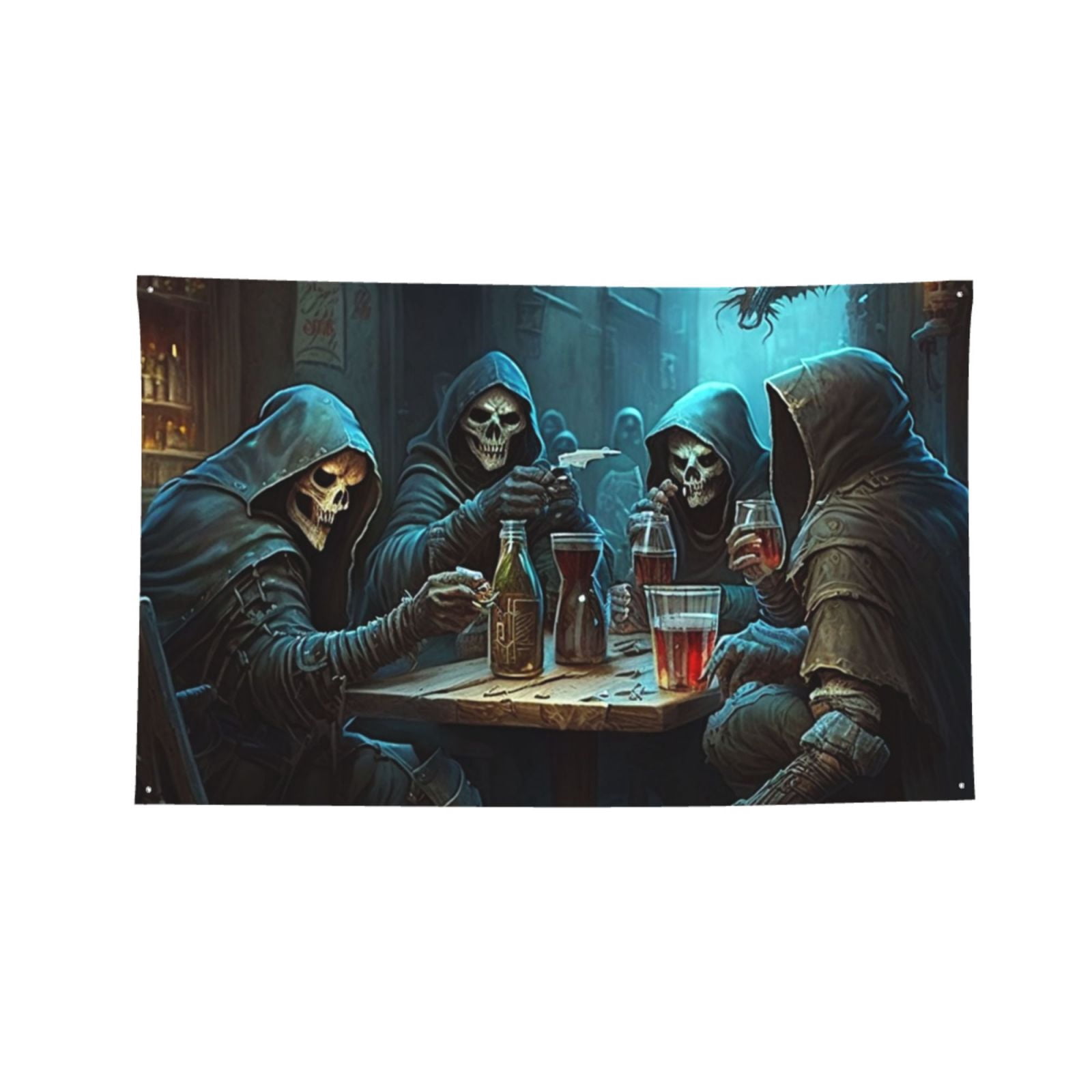 Grim Reaper Party Cool Four Hole Decorated Banner Flag for Garden Yard Home Decoration Indoor Outdoor 4x6 Ft