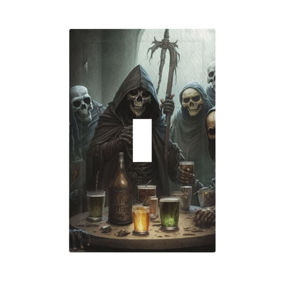 Grim Reaper Party Funny Skull Light Switch Cover Decorator Single Toggle Wall Plate 1-Gang Receptacle Outlet Decor