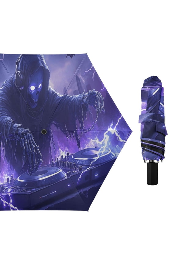 Grim Reaper Play Dj Compact Sun Umbrella Windproof Travel Umbrellas for Rain Strong Portable UV Protection