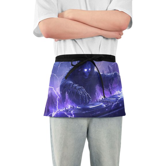 Grim Reaper Play Dj Server Apron with 3 Pockets Waterproof Waitress Waist Short Apron for Man Woman 12 Inches