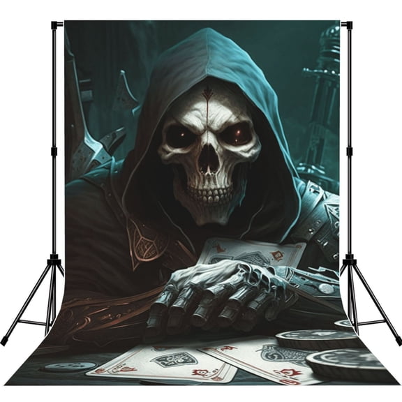 Grim Reaper Playing Poker Death Skull Photography Backdrop 5x7Ft Background for Photo Studio Video Recording Birthday Party Wedding Home Decor