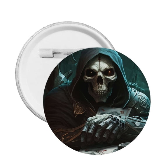 Grim Reaper Playing Poker Death Skull Round Button Pin Badge 5PCS Pinback Buttons Lapel Pin for Jacket, Backpack, Hat, Party Favor, Gift