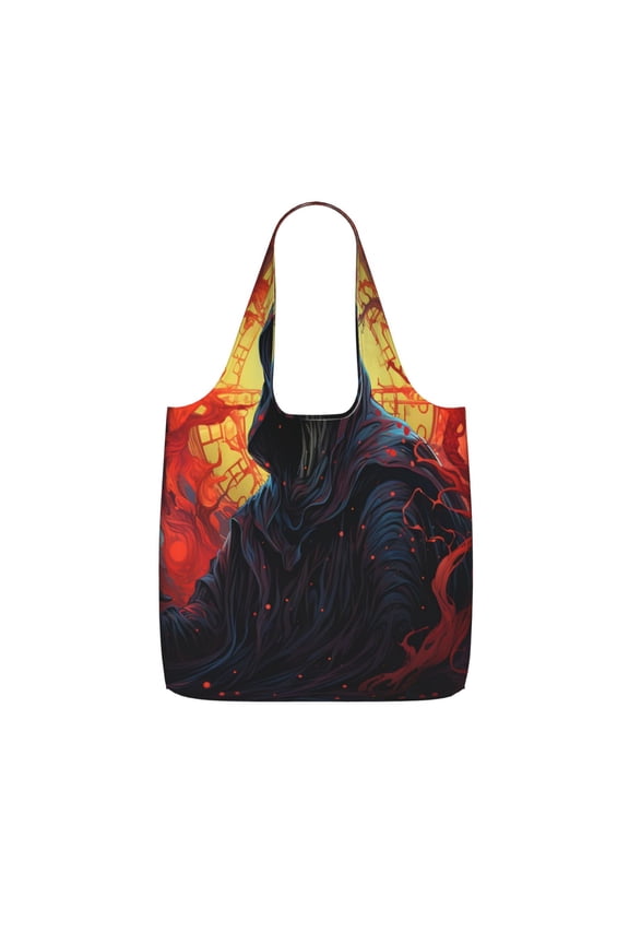 Grim Reaper Psychedelic Dark Red Foldable Reusable Shopping Bag Large Capacity Tote Handbag Storage Pouch for Travel Work