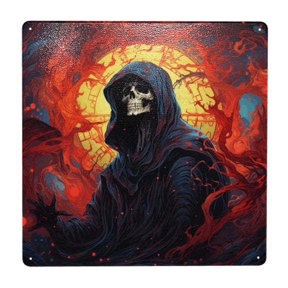 Grim Reaper Psychedelic Dark Red Square Metal Sign 12x12 Inch Tin Sign Wall Decor Decorative Plaque for Bar, Cafe, Restaurant