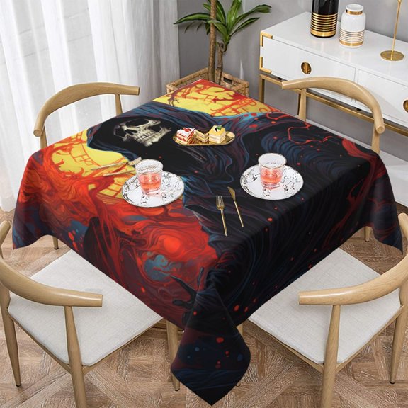 Grim Reaper Psychedelic Dark Red Square Tablecloth 60x60 Waterproof Table Cover for Dining Table, Parties, Weddings, Picnics, Cafes