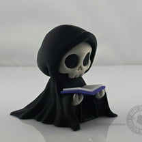 Grim Reaper Reading Figurine - Handmade 3D Printed Gothic Halloween Decor, Glow in the Dark Book Collectible